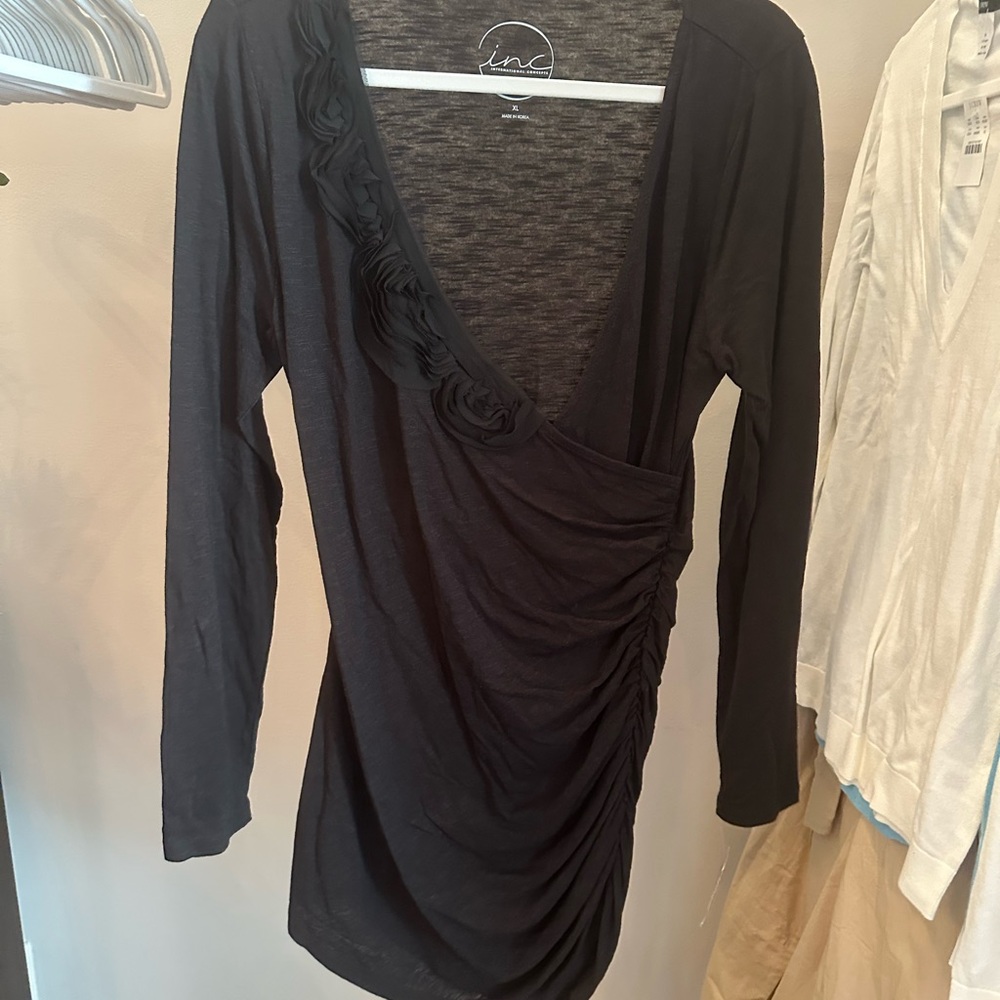 INC International Concepts Black Sheer Top